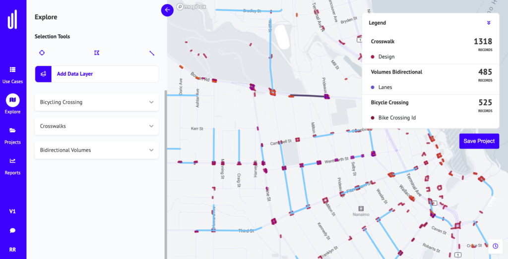 Image showing active transportation data alongside contextual data layers